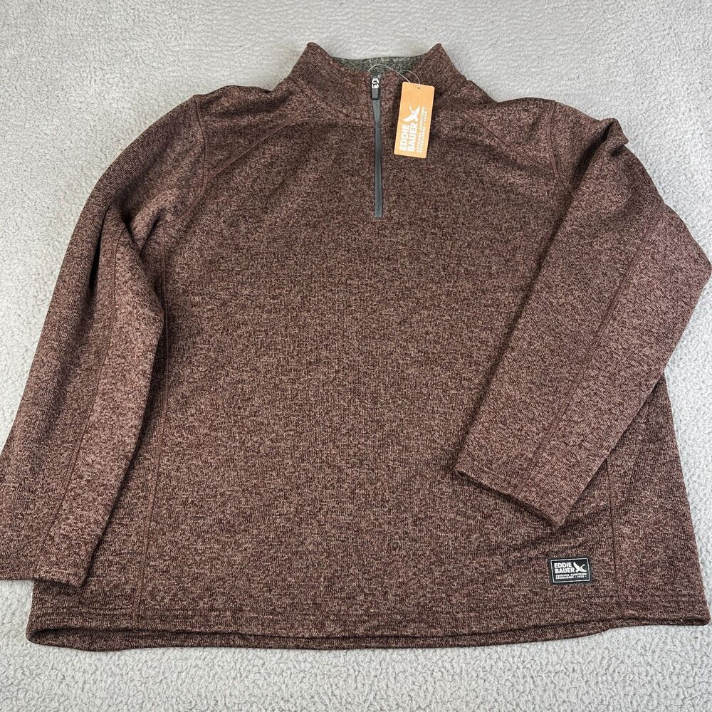 EDDIE BAUER  Radiator Fleece Mens 2XL Brown 1/4 Zip Pullover Sweater Mahogany